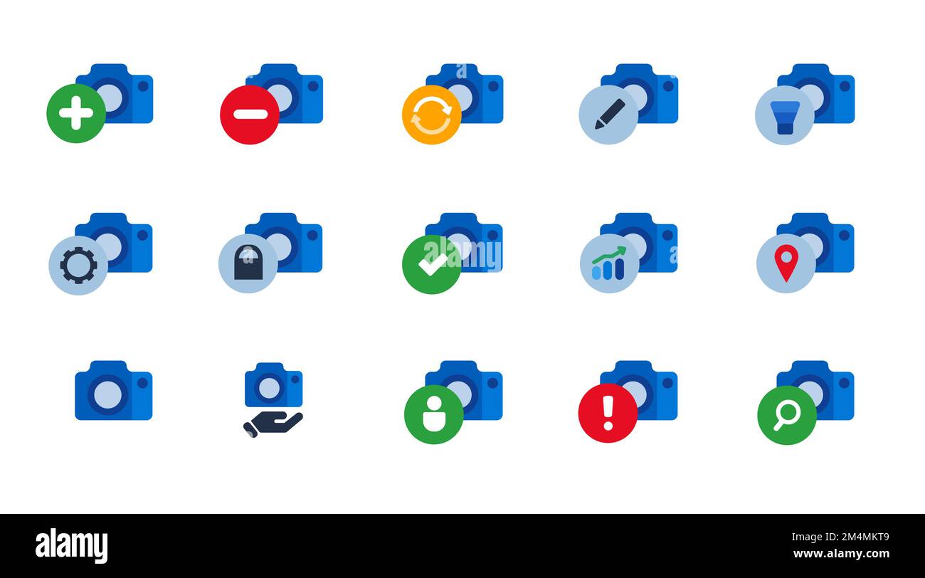 Camera photo capture equipment photography movie capture icon set collection isolated graphic Stock Vector