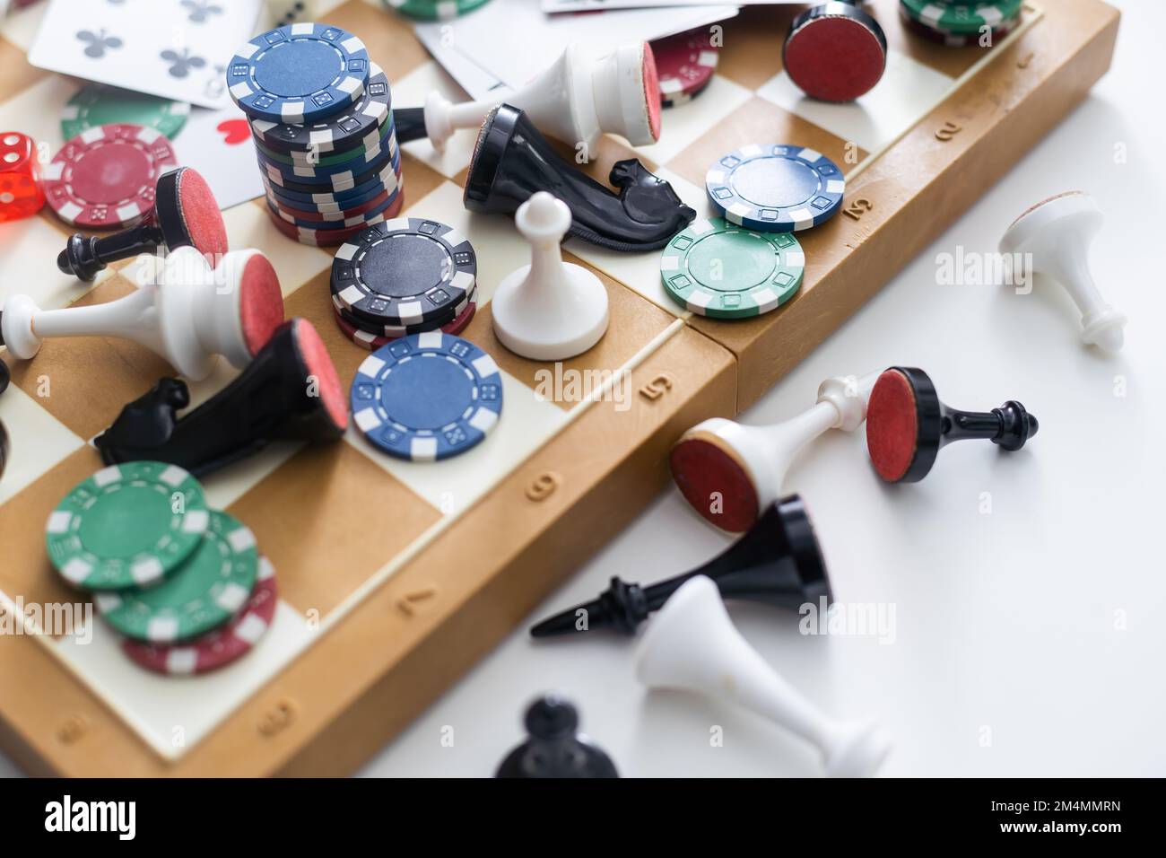 Gamepad, laying cards with the chips on the table. Stock Photo