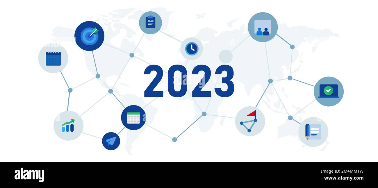 New year 2023 business plan target company corporate graphic illustration of marketing goals