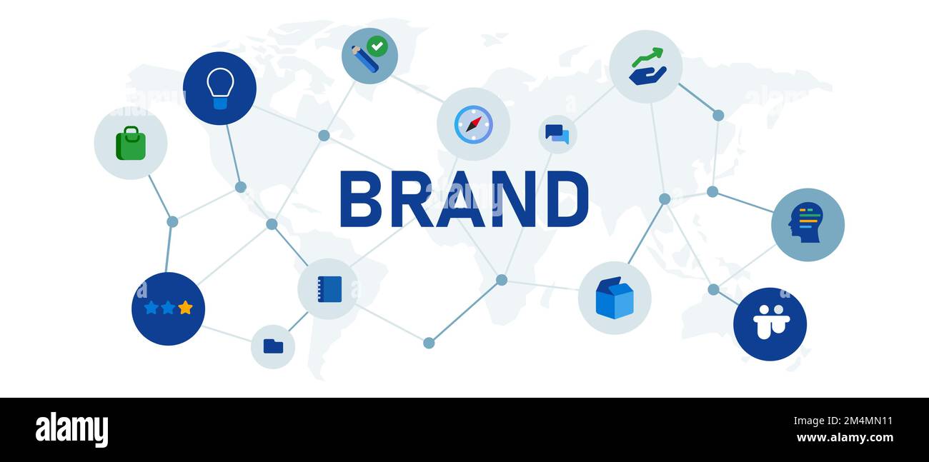 Brand branding concept illustrated interconnected blue icons white