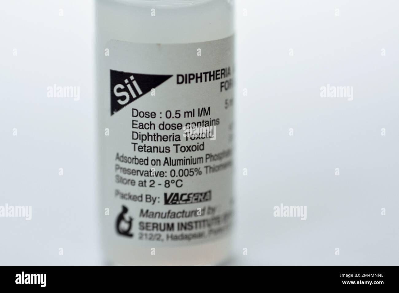 Cairo, Egypt, December 13 2022: Diphtheria Tetanus Vaccine for Intramuscular injection in the shoulder deltoid muscle for children and adults, Diphthe Stock Photo