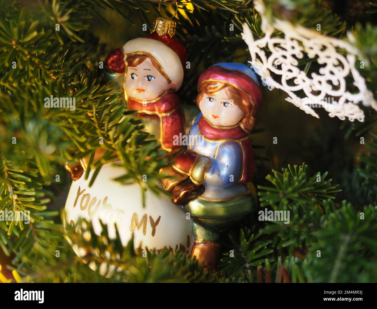 Vintage Christmas Tree Decoration - Bauble in Kids Shape Stock Photo