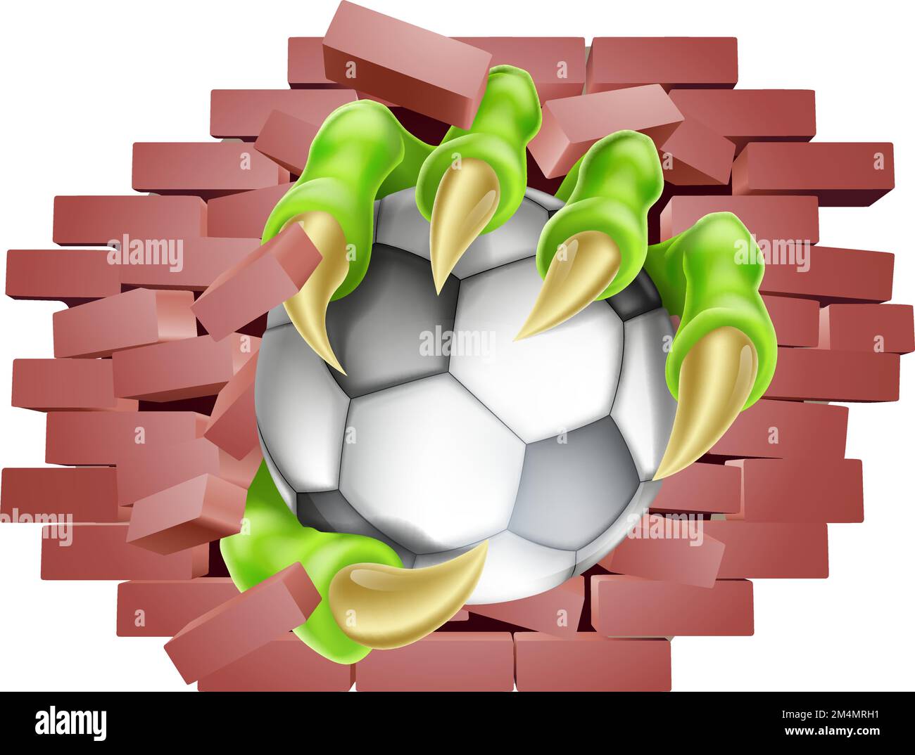 Soccer Football Ball Claw Breaking Through Wall Stock Vector