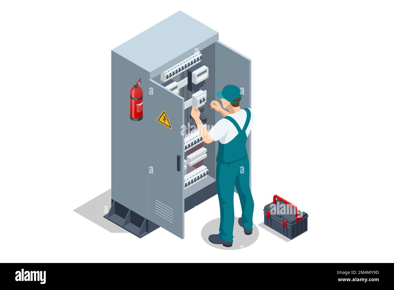 Isometric Electric switchboard. Transformer. Distribution board