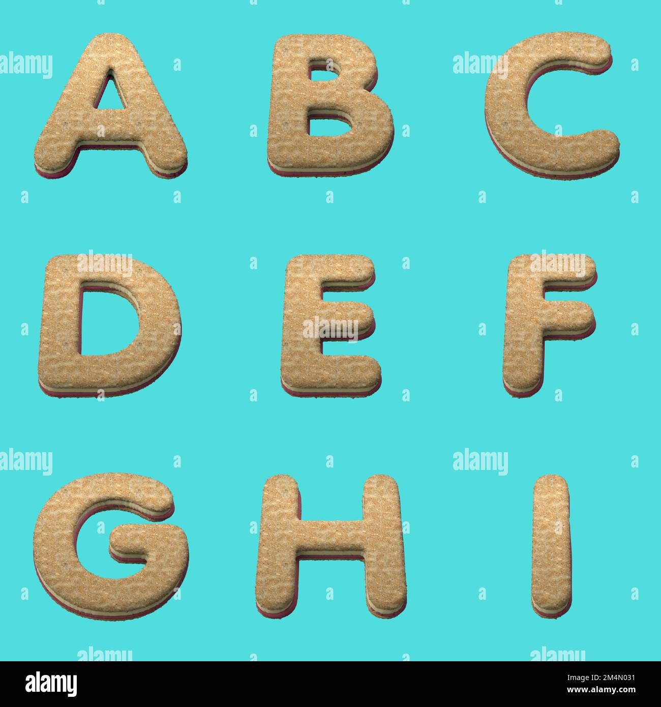 3D Render Set of Toast Font including Letters, Numbers and Punctuation