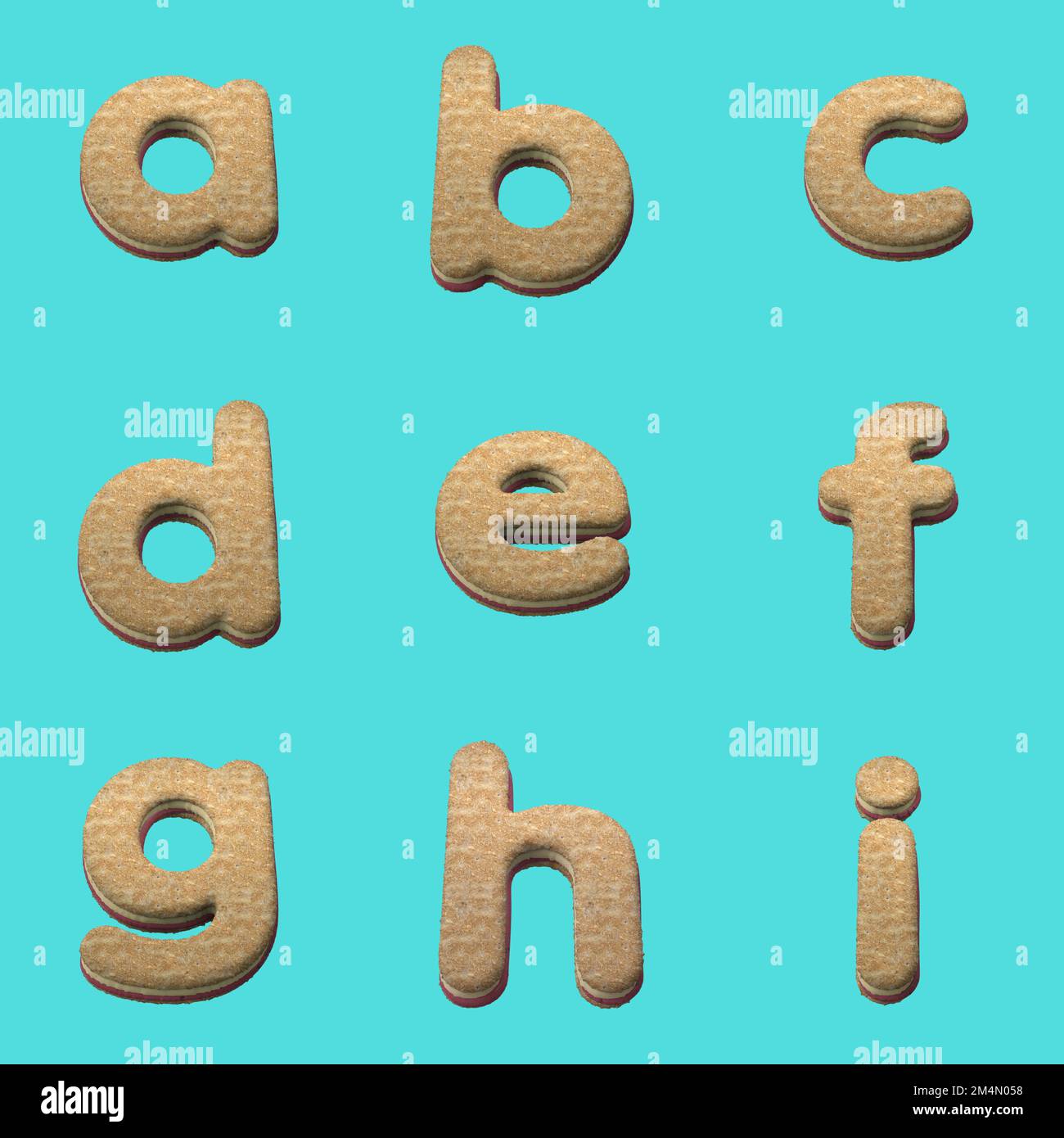 3D Render Set of Toast Font including Letters, Numbers and Punctuation