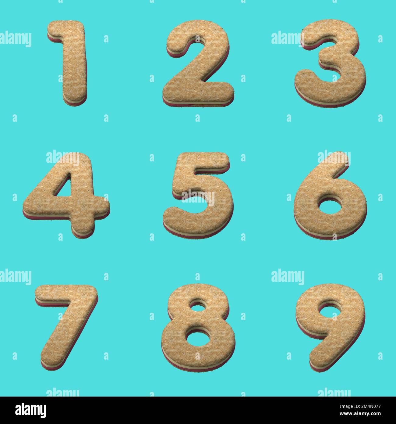 3D Render Set of Toast Font including Letters, Numbers and Punctuation