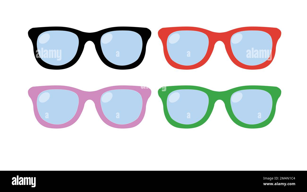 Different Color Glasses Frames. Vector isolated set of glasses icons
