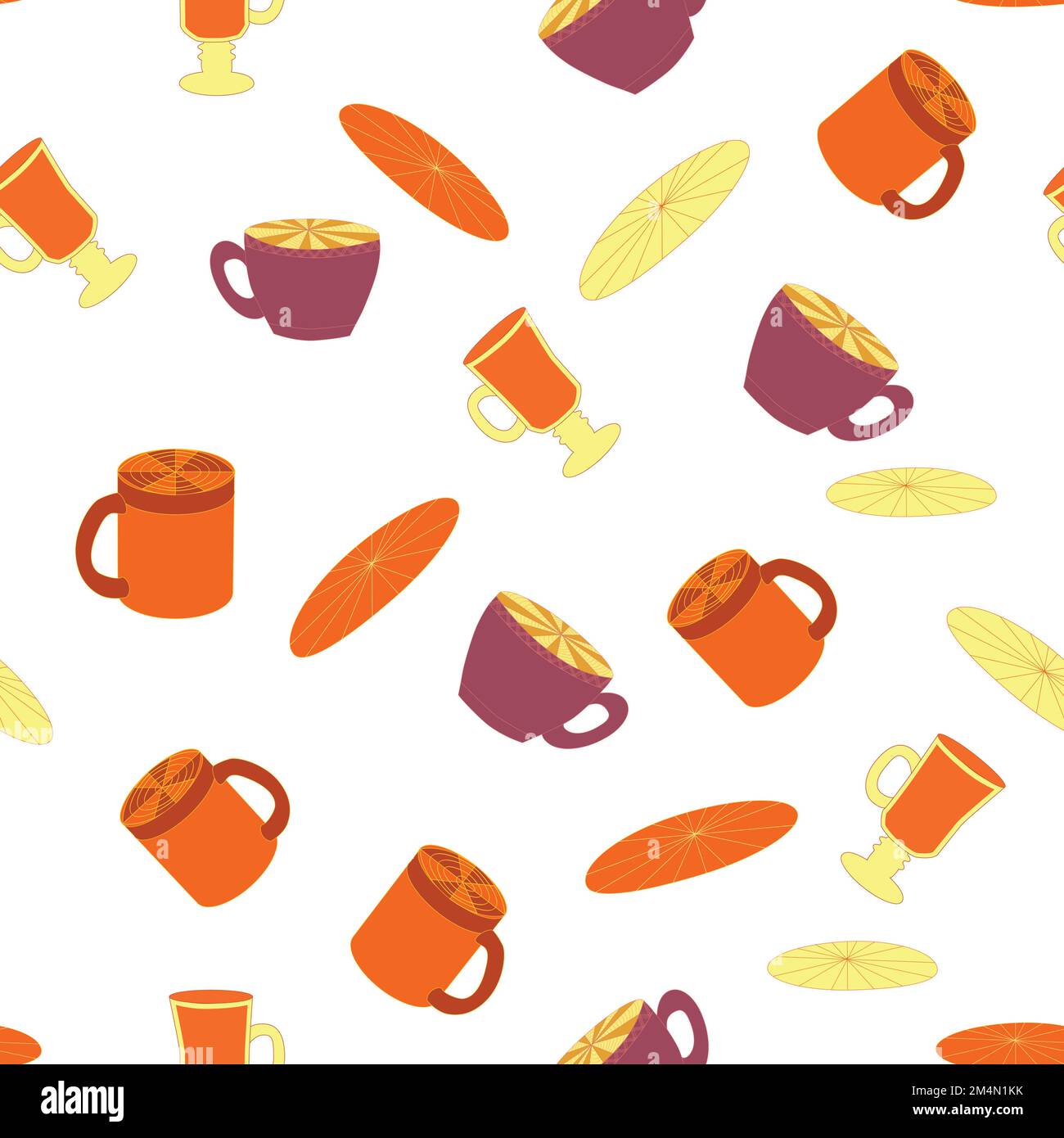 Cups and saucers bright seamless pattern. Tea, tea shop, coffee ...
