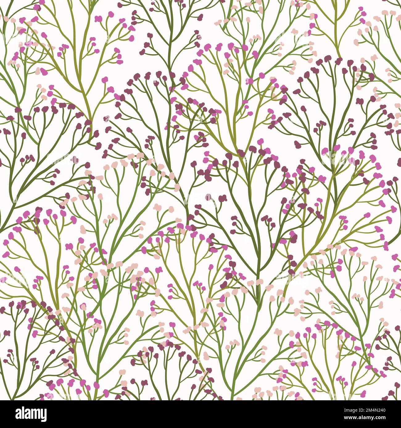 Simple floral seamless pattern with dried flowers. Pink colors Achillea or common yarrow plant on white background. Floral texture for textile and wal Stock Vector