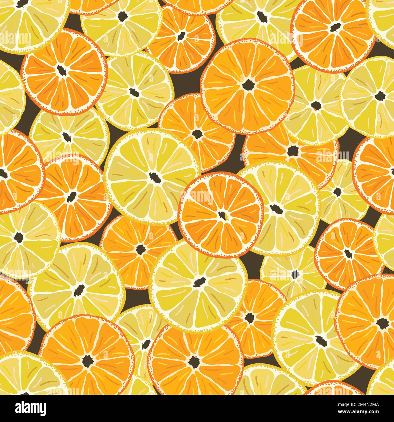 Seamless pattern with bright orange and lemon slices. Colorful summer ...
