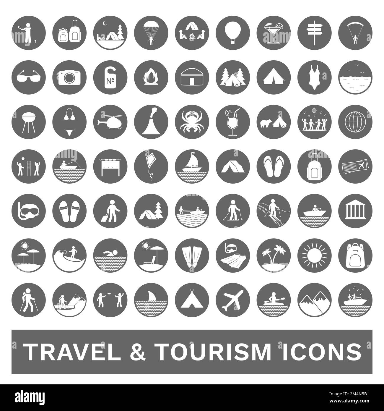 Tourism, travel and outdoor icon set. Vector. Stock Vector