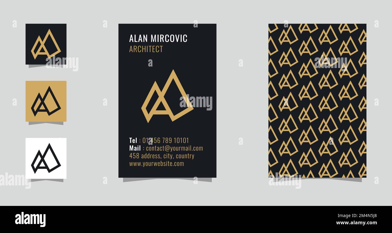 a and m letter monogram logo with vertical business card template