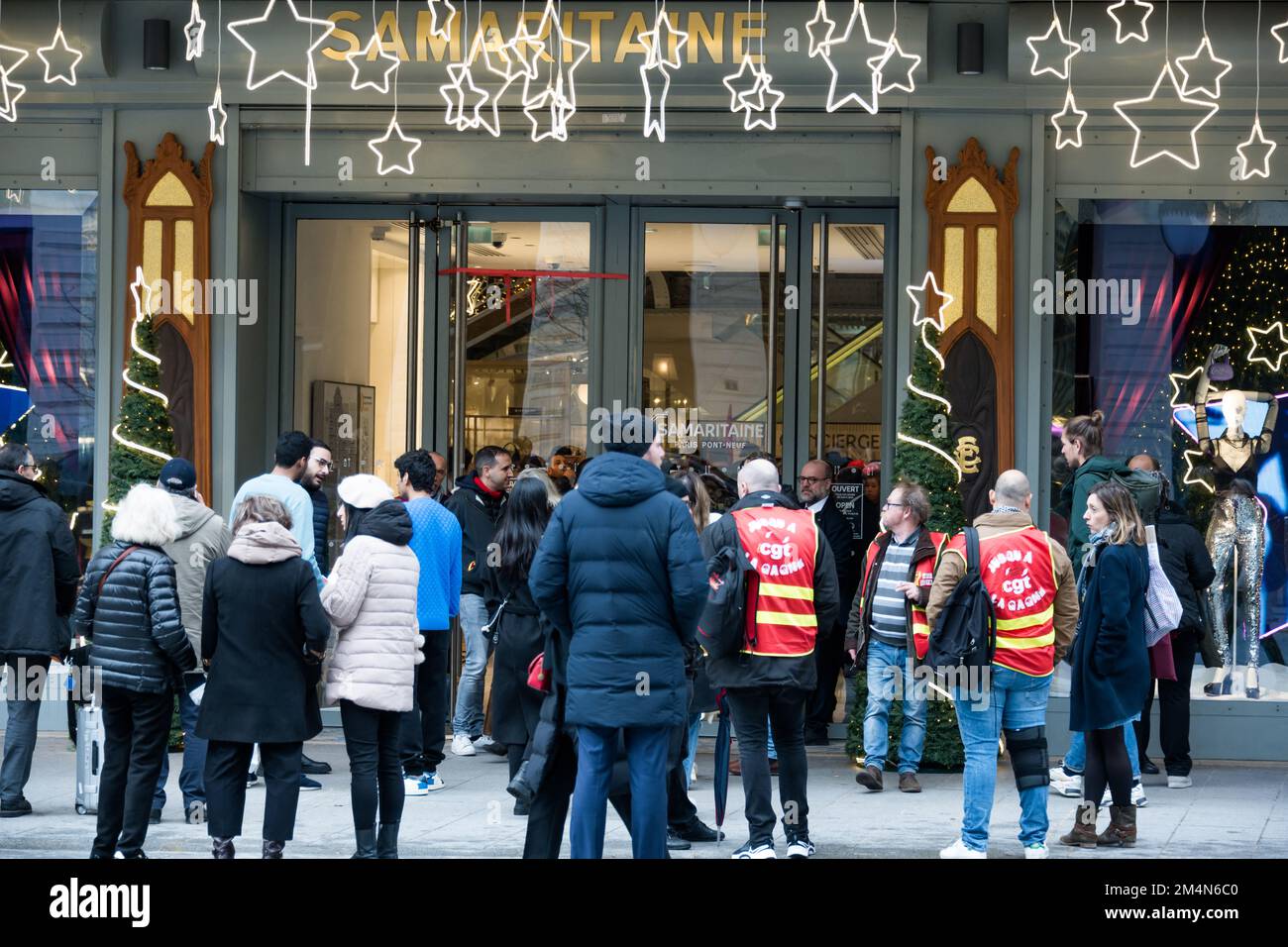 Dozens of CGT-affiliated workers took over the Samaritaine department  stores' in Paris, France on December 22, 2022, owned by luxury goods giant  LVMH, on Thursday morning to demand wage increases, leading to
