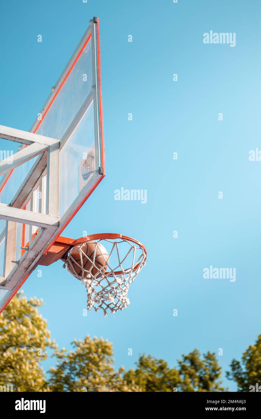 basketball rim ball in net Stock Photo Alamy