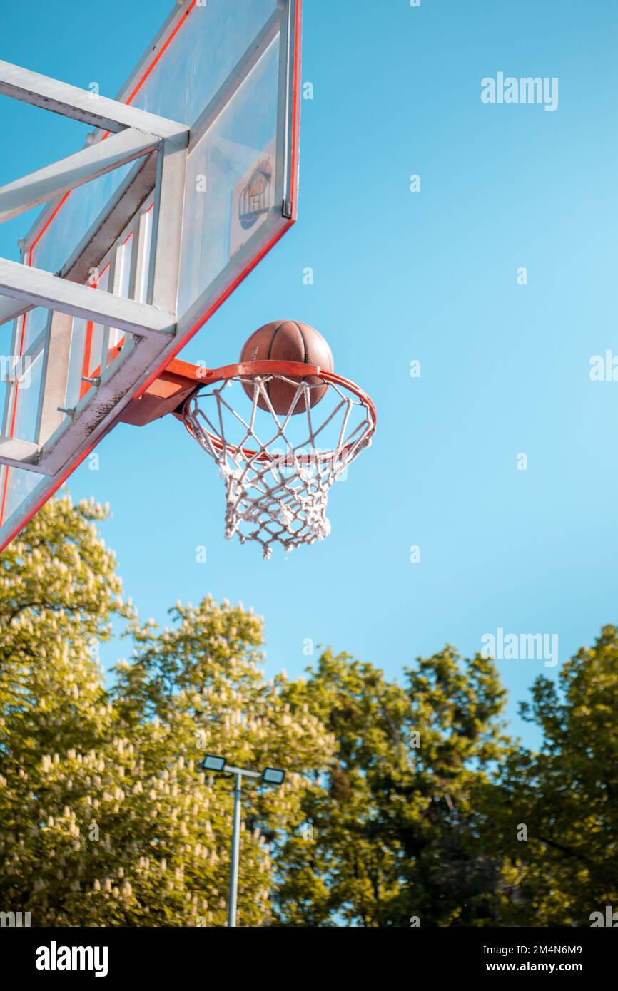 basketball rim ball in net Stock Photo Alamy