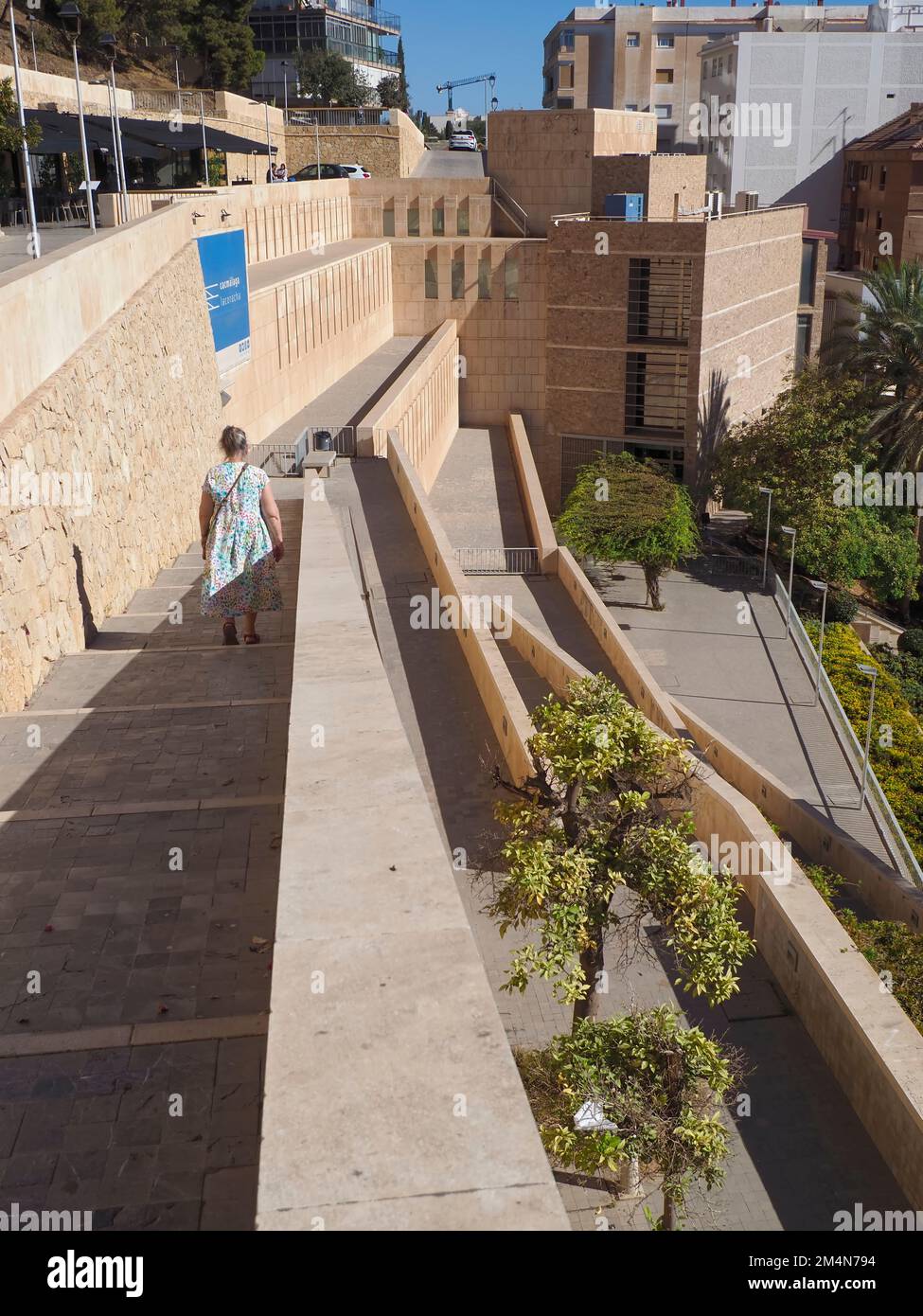 The Coracha gardens with ramps and stairs link Malagueta to the Alcazaba , Malaga,Spain,Europe Stock Photo