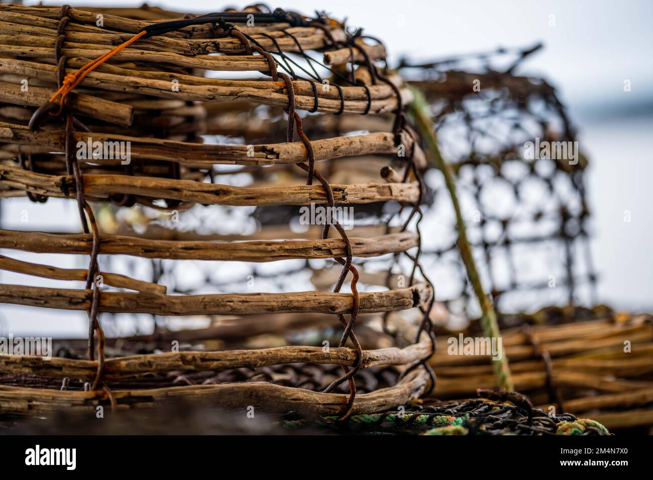 crayfish pot and lobster pots on the back of a fishing boat in ...