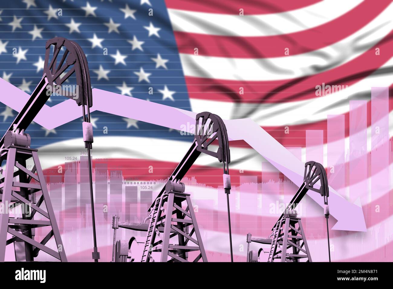 USA oil industry concept, industrial illustration - lowering down chart ...