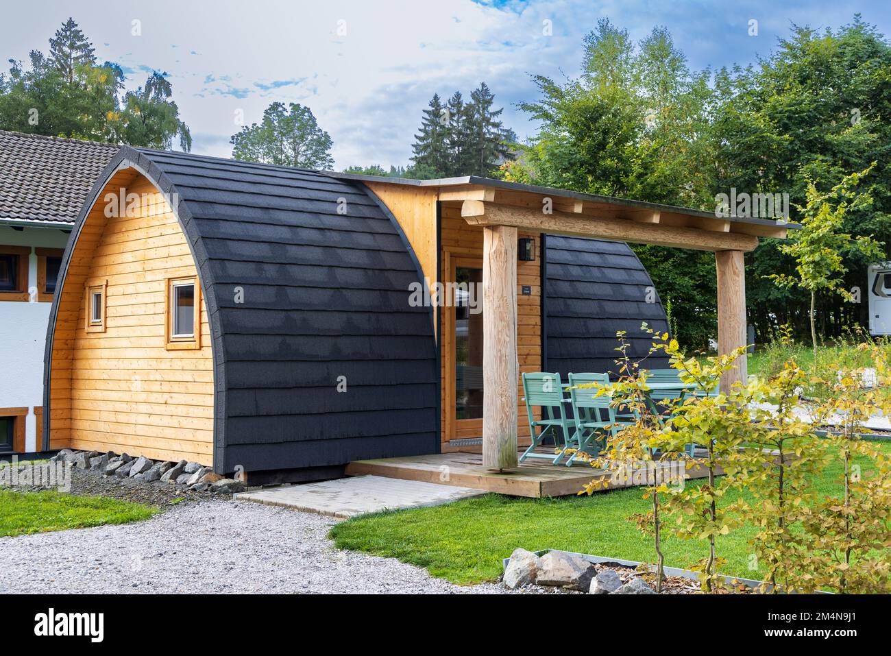 Tiny wooden houses at camp site in Goslar, Harz, Lower Saxony in Germany  Stock Photo - Alamy