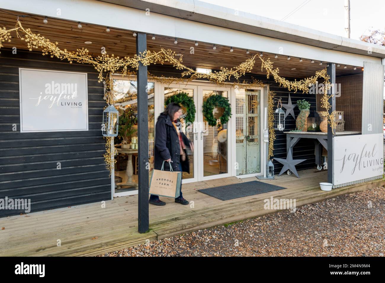 The premises of Joyful Living by Jo Griffiths, a homeware shop at Drove Orchards, Thornham, on the North Norfolk coast. Stock Photo