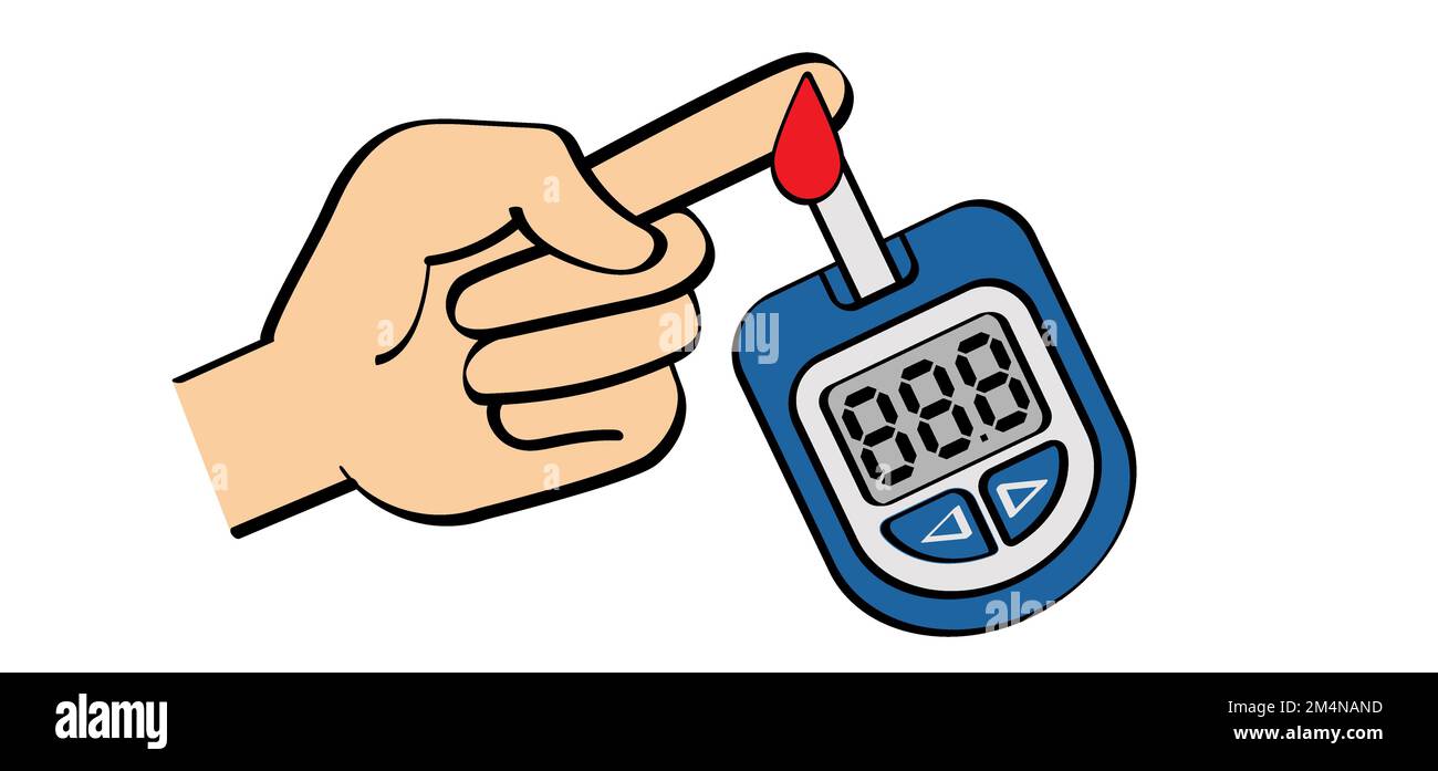 Glucose meter or Blood sugar test, level on display. World