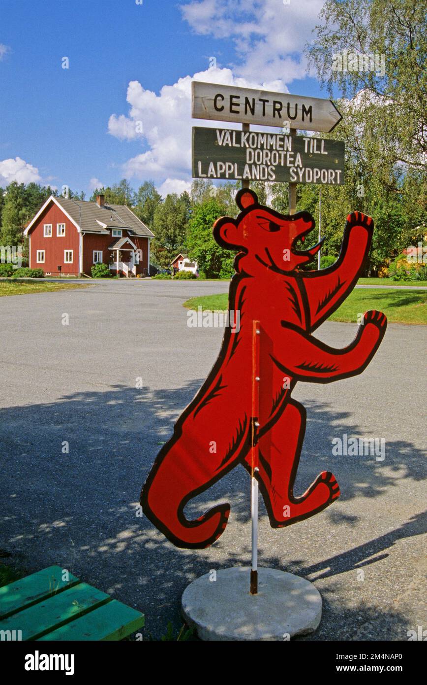 a bear as welcome sign in Dorotea, Vasterbotten,  Lappland, Sweden Stock Photo