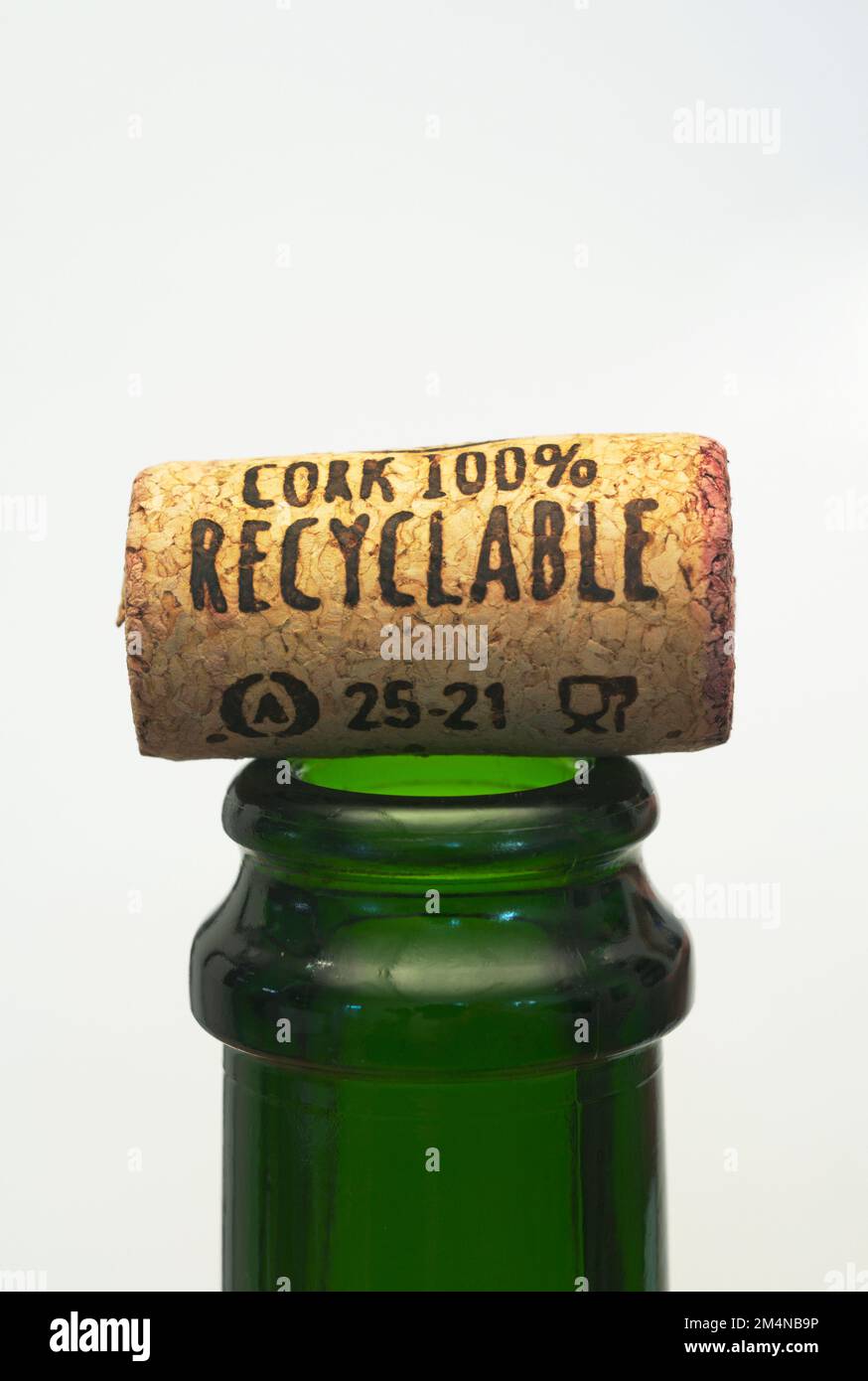 recyclable cork on top of wine bottle Stock Photo Alamy