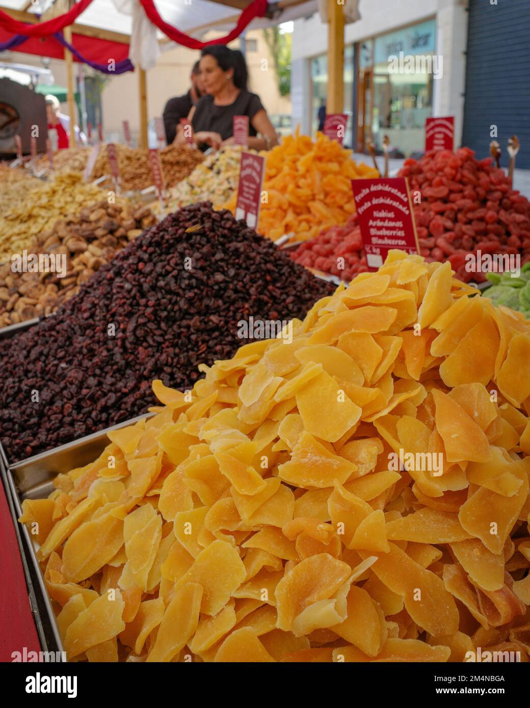 Pollensa, Mallorca, Spain 12 Nov 2022 Dried fruits on sale on a