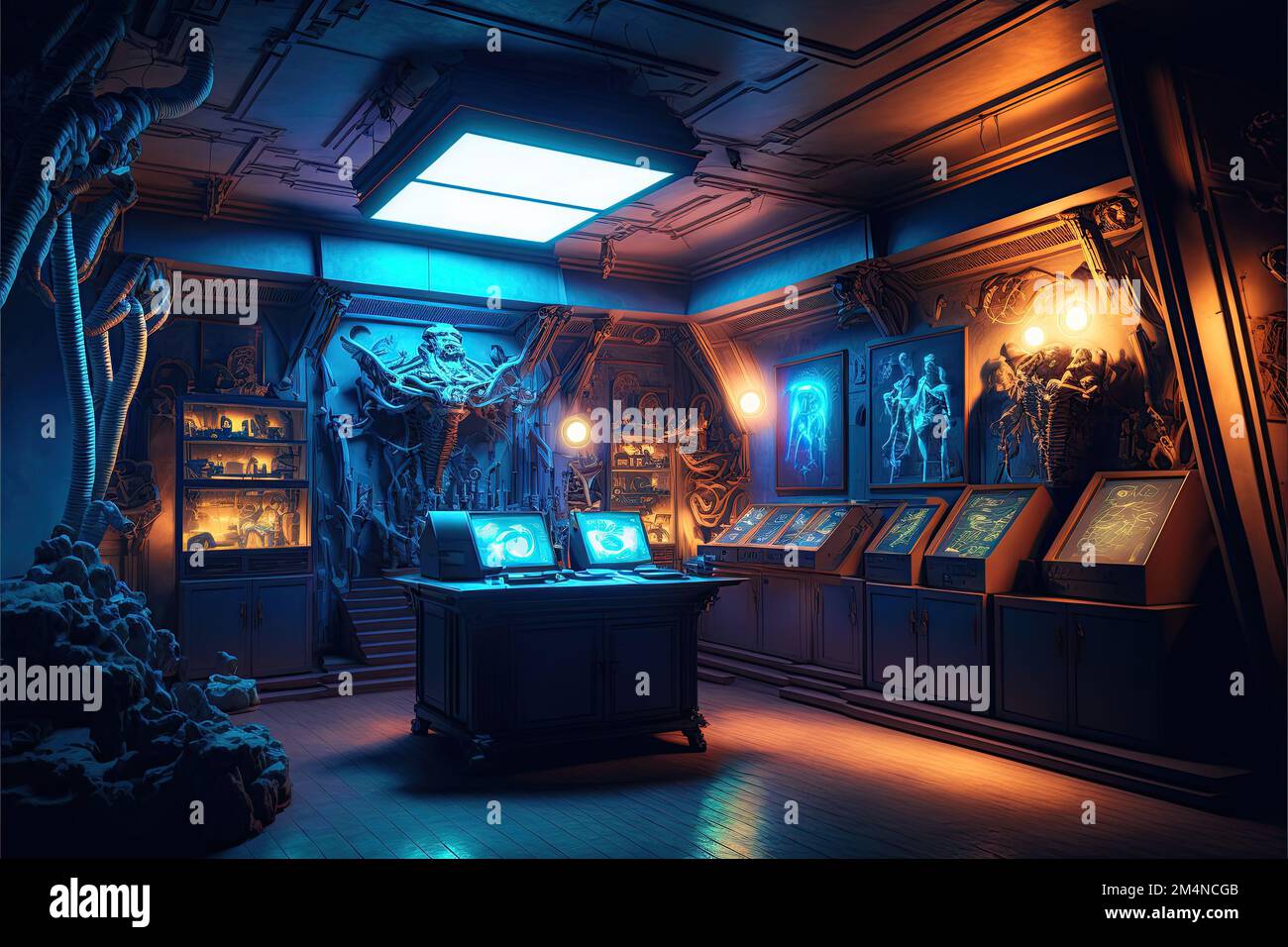 science fiction museum, there is a selection of alien artifacts and