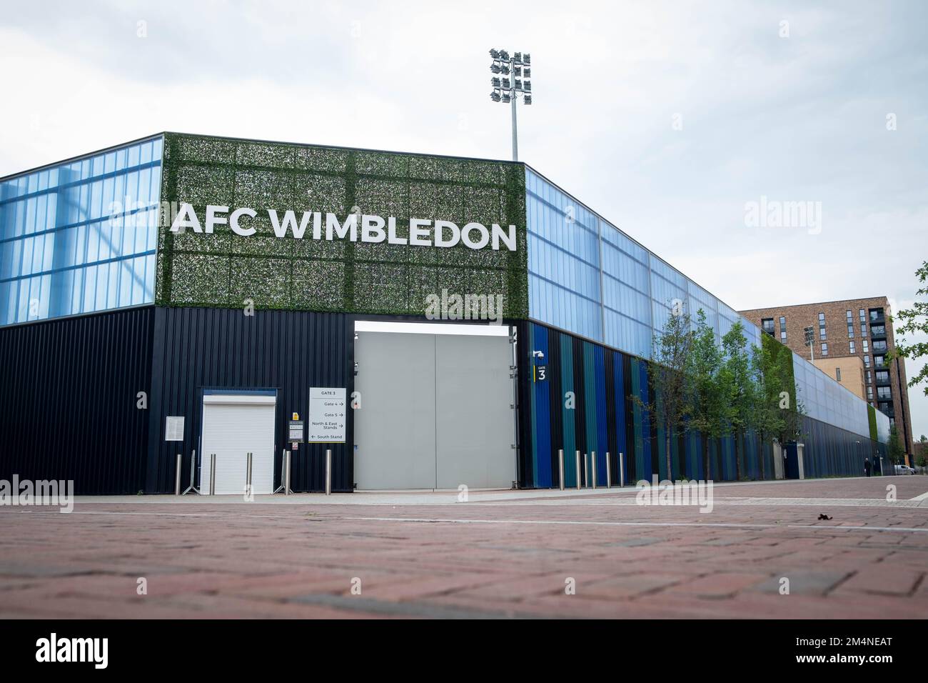 London- September 2022: AFC Wimbledon stadium on Plough Lane in Merton, south west London. English Football League 2 football team Stock Photo