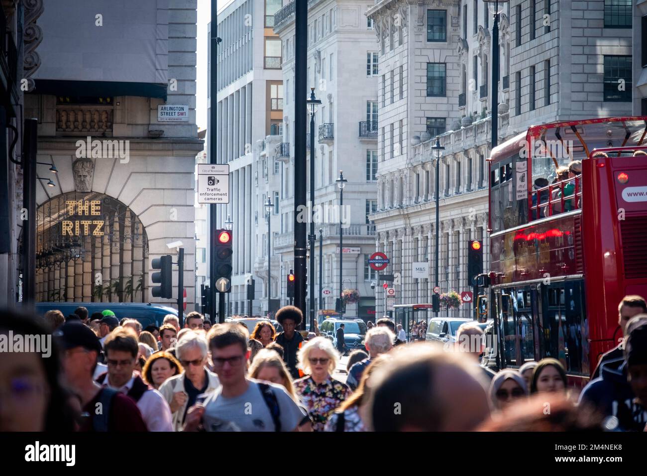 London- September 2022: Busy London street scene by the Ritz hotel on Piccadilly London Stock Photo