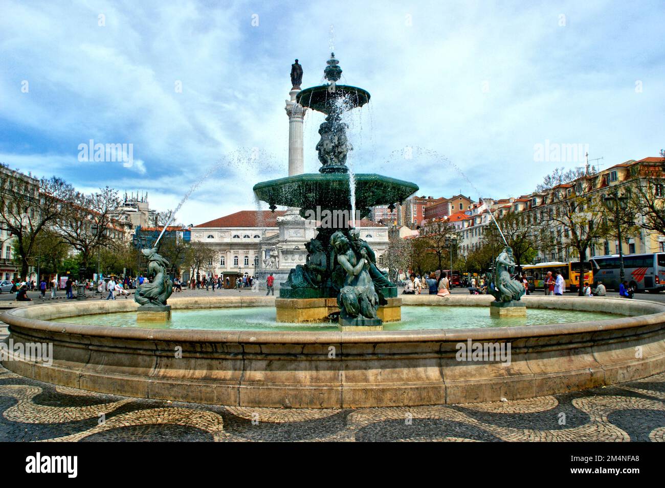 Fountain at Rossio square in Lisbon, Portugal Stock Photo