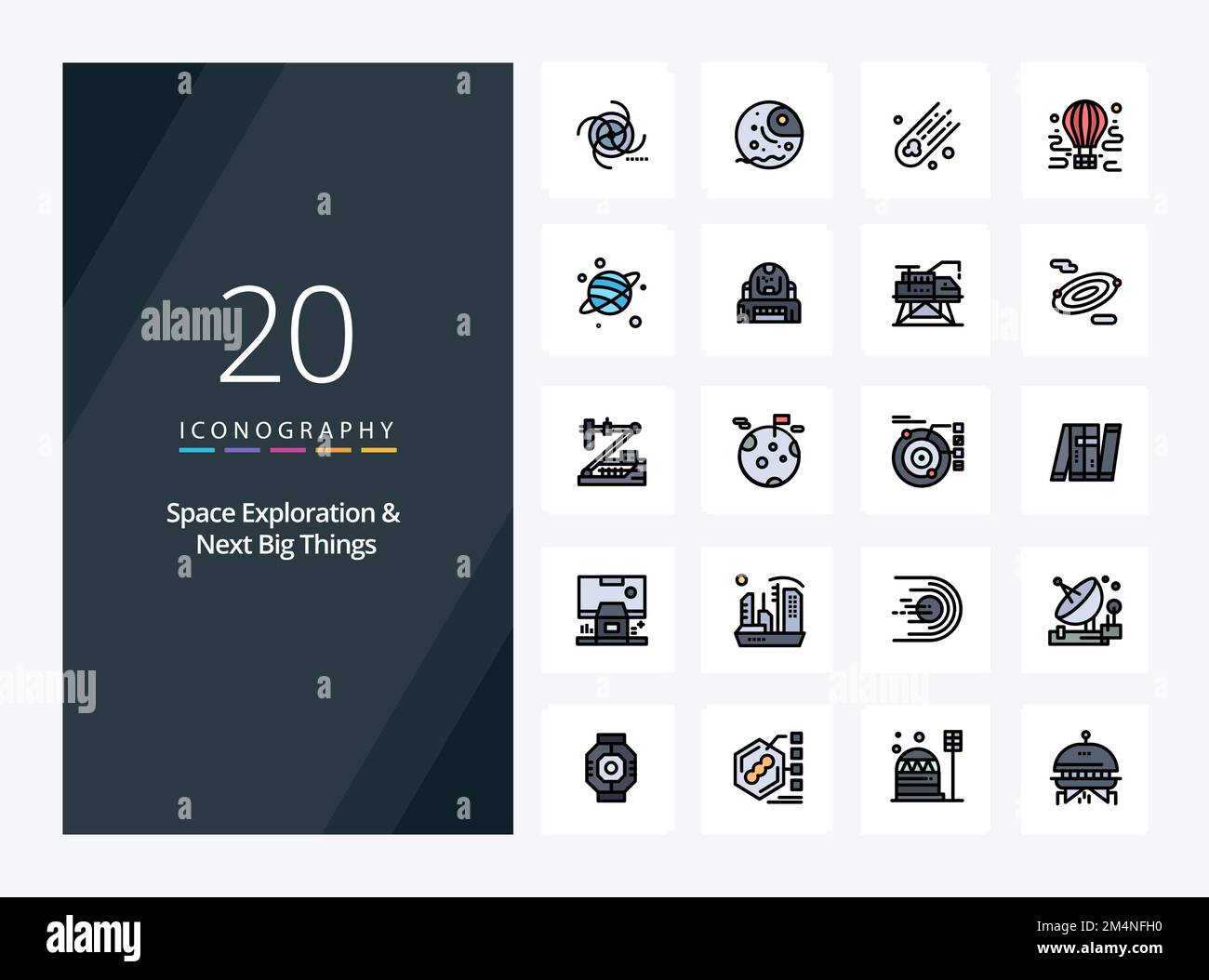 20 Space Exploration And Next Big Things line Filled icon for