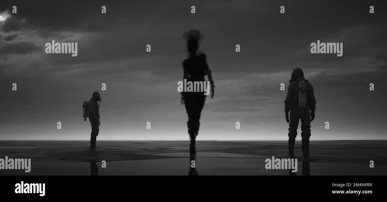 Smoke Shadow Spirit Silhouette Large Mysterious Woman Walking Across a