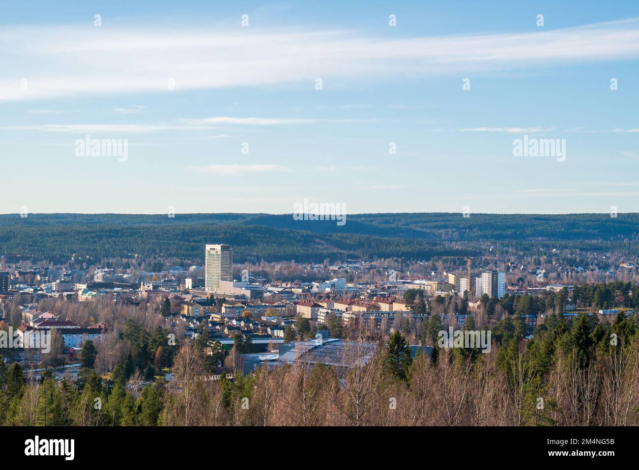 View  from vitberget over skellefteå city with the famous culture house built entirely in wood to the left in the picture Stock Photo