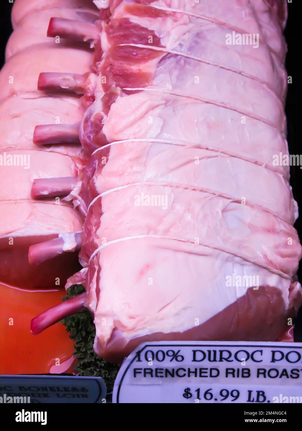 Fresh Beef on Display for Sale - Frenched Rib Roast Stock Photo
