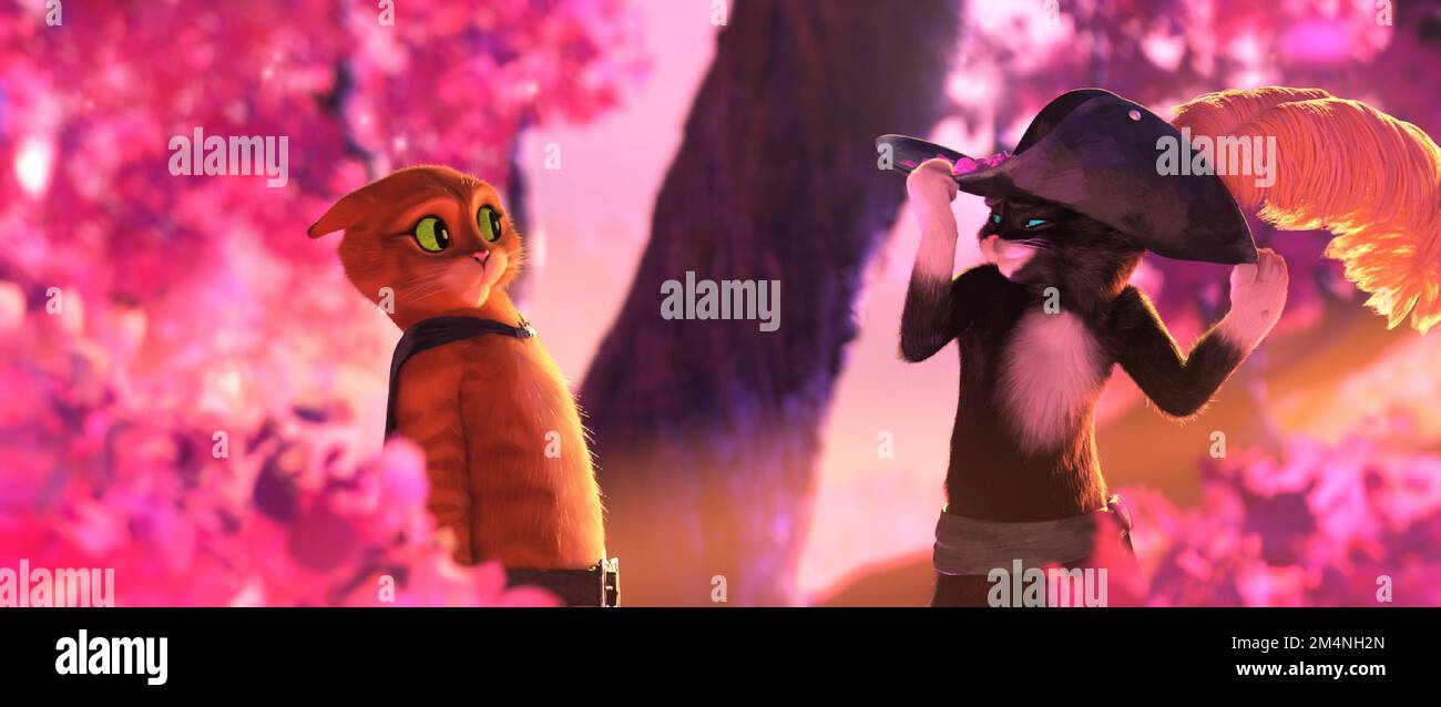 (from left) Puss in Boots (Antonio Banderas) and Kitty Softpaws (Salma