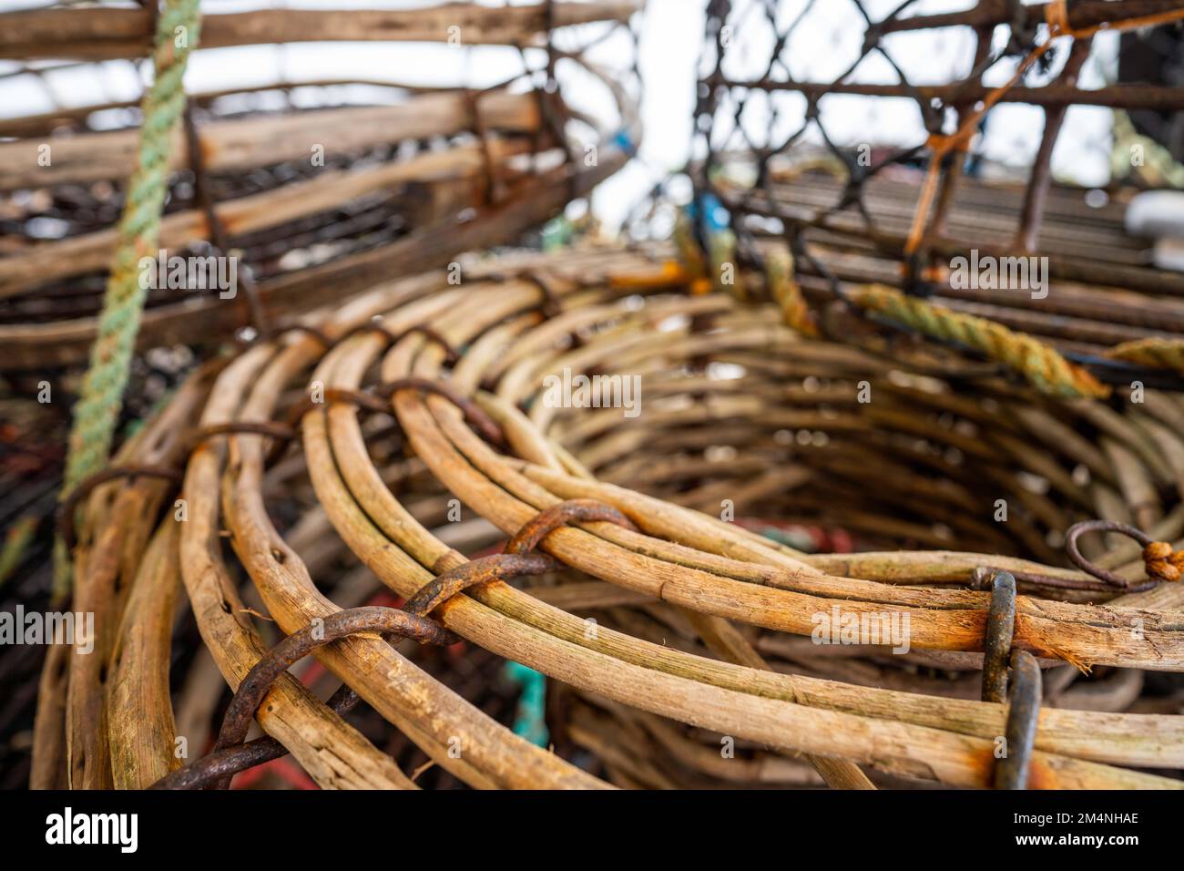 crayfish cray pots on the back of a fishing boat in tasmania australia