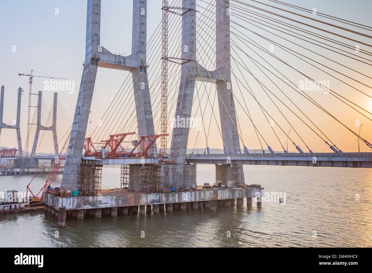 Cortalim, Goa India Dec 25th 2022 New Zuari Bridge Cable Bridge