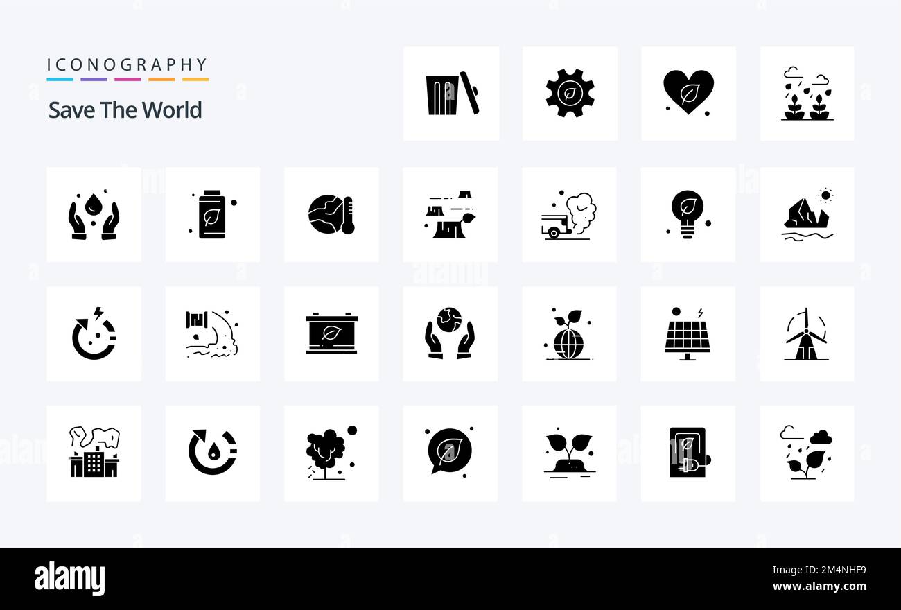 25 Save The World Solid Glyph icon pack Stock Vector