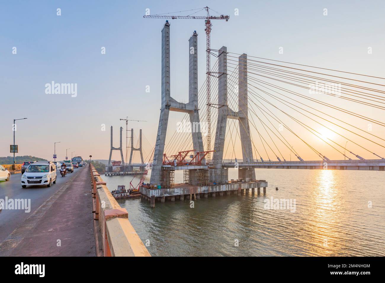 Cortalim, Goa India Dec 25th 2022 New Zuari Bridge Cable Bridge