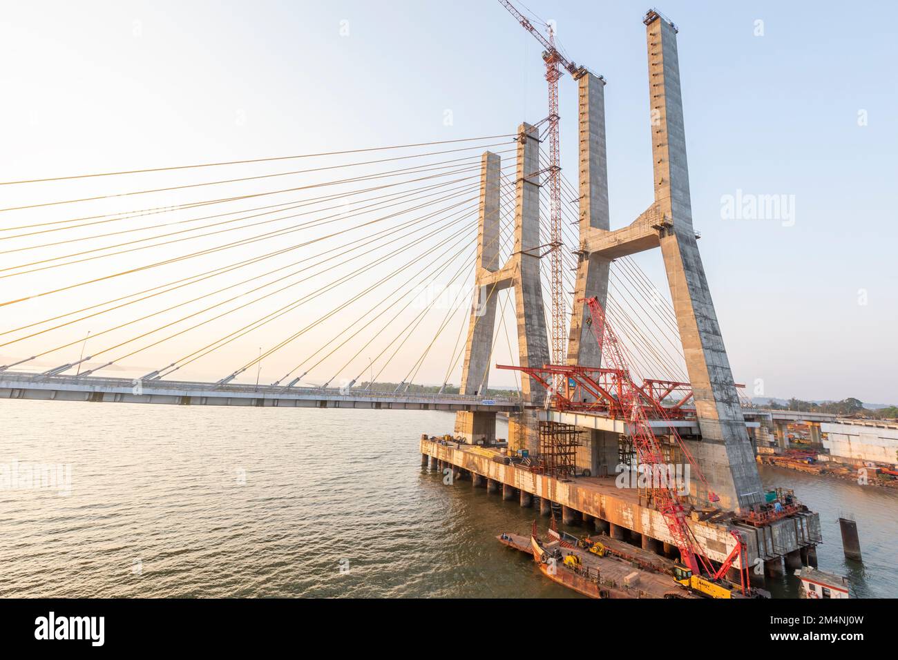 Cortalim, Goa India Dec 25th 2022 New Zuari Bridge Cable Bridge