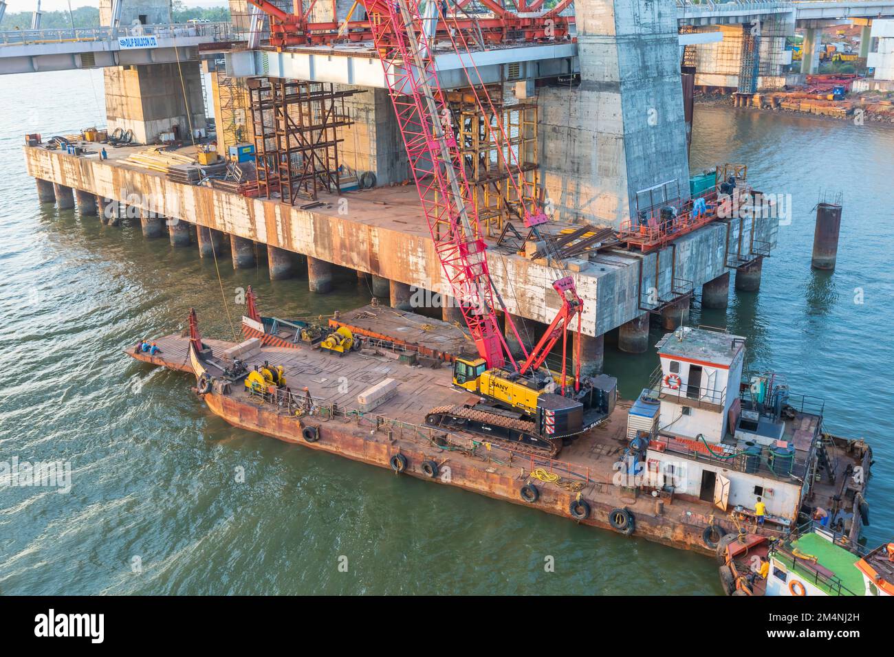Cortalim, Goa India Dec 25th 2022 New Zuari Bridge Cable Bridge