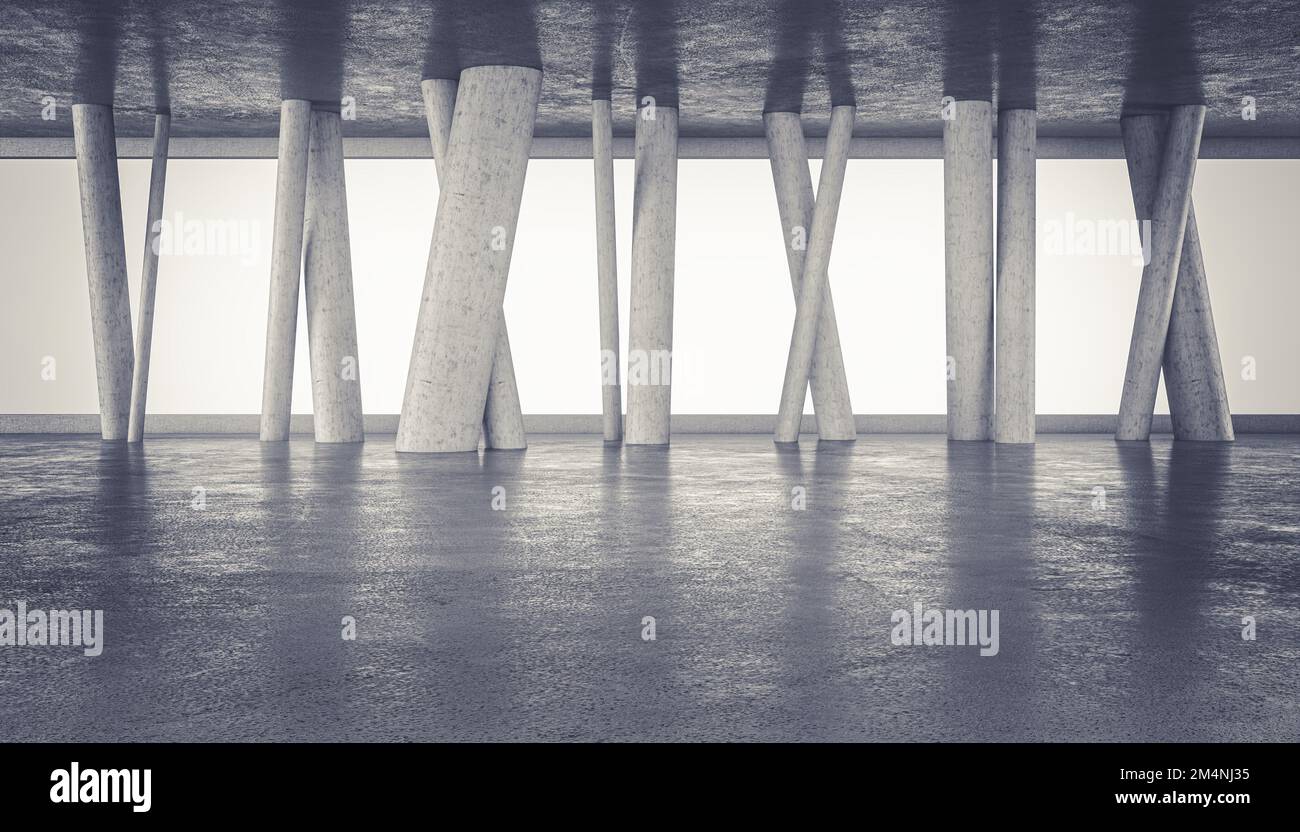 concrete columns in empty interior place. 3d render Stock Photo