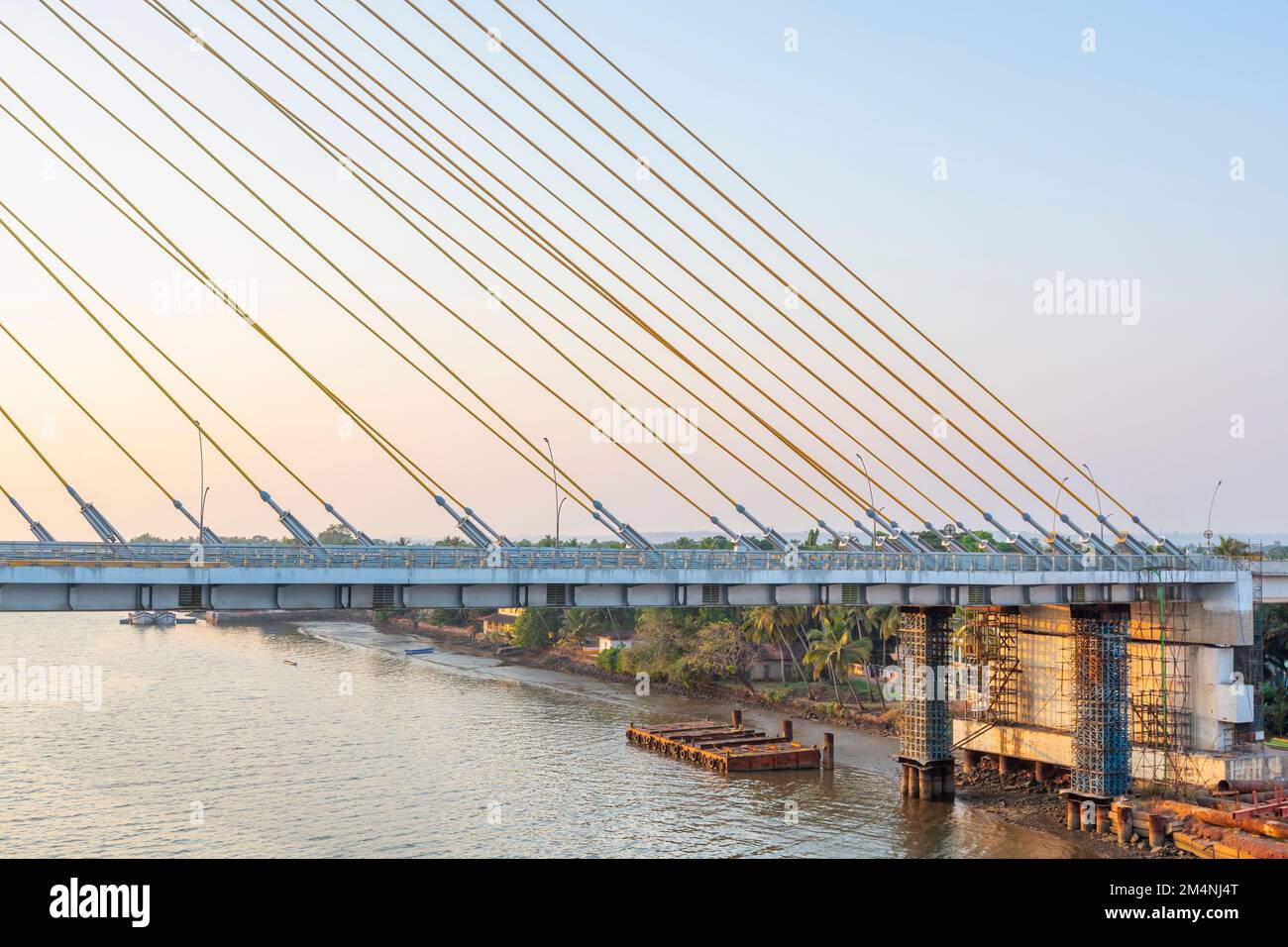 Cortalim, Goa India Dec 25th 2022 New Zuari Bridge Cable Bridge
