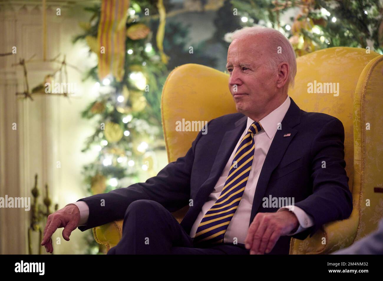 Washington, United States. 21st Dec, 2022. U.S. President Joe Biden, listens to Ukrainian President Volodymyr Zelenskyy, during a private meeting following his arrival at the Diplomatic Reception Room of the White House, December 21, 2022 in Washington, DC Credit: Ukraine Presidency/Ukrainian Presidential Press Office/Alamy Live News Stock Photo