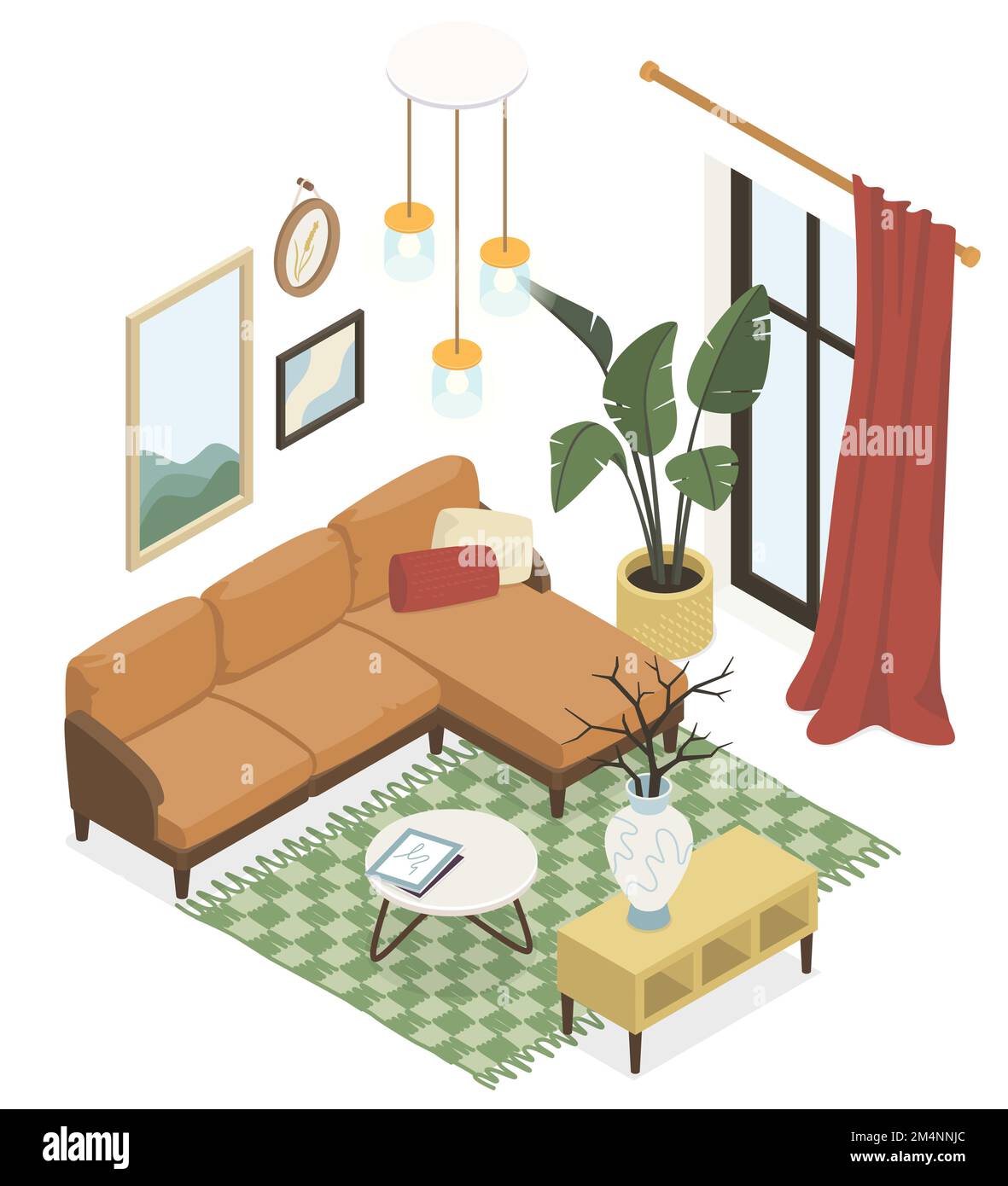 Stylish living room - modern vector colorful isometric illustration Stock Vector