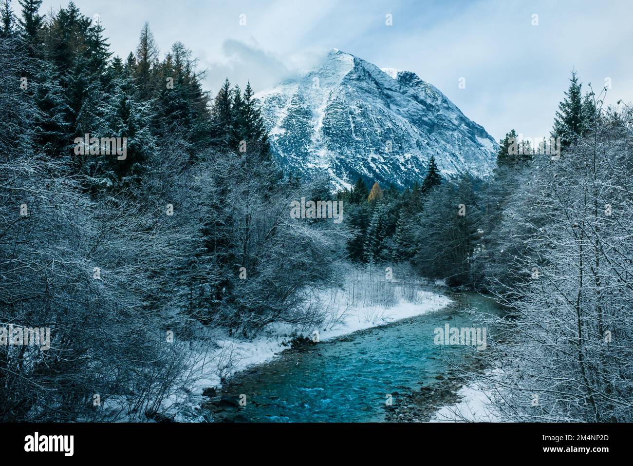 Wildbach im winterlichen Karwendel Stock Photo