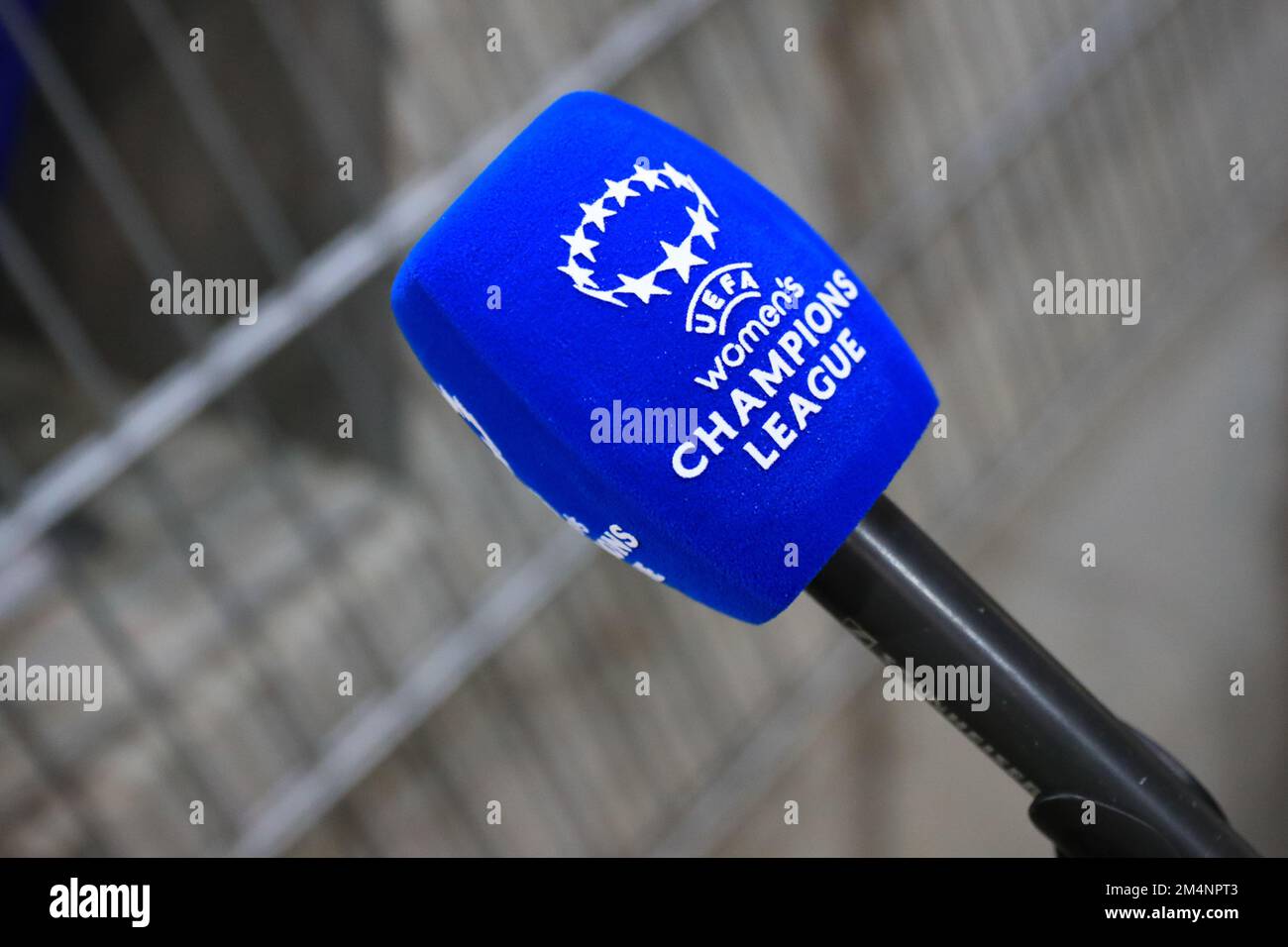 UWCL branded microphone for the UEFA Womens Champions League group match SKN St Polten vs VfL Wolfsburg at NV Arena St Polten (Tom Seiss/ SPP) Credit: SPP Sport Press Photo. /Alamy Live News Stock Photo